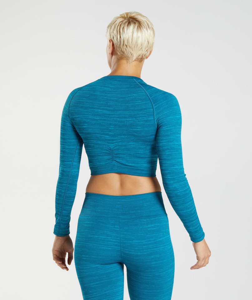 Przycięte Topy Gymshark Adapt Marl Seamless Long Sleeve Damskie Turkusowe | PL 436ARI